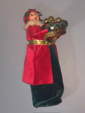 Vintage Byers Choice Carolers Christmas Figurine Doll Old English Mrs Claus Bell